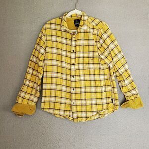 PrAna Men's Yellow Plaid Long Sleeve Button Down Flannel Shirt Medium M